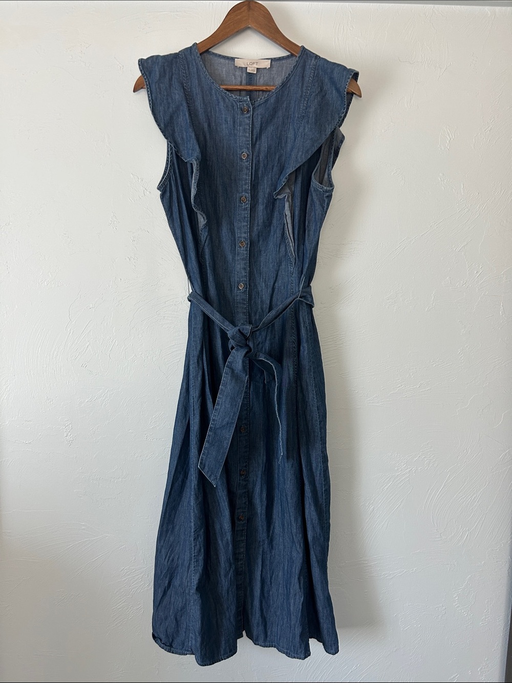 LOFT Dark Blue Sleeveless Button-Front Midi Dress